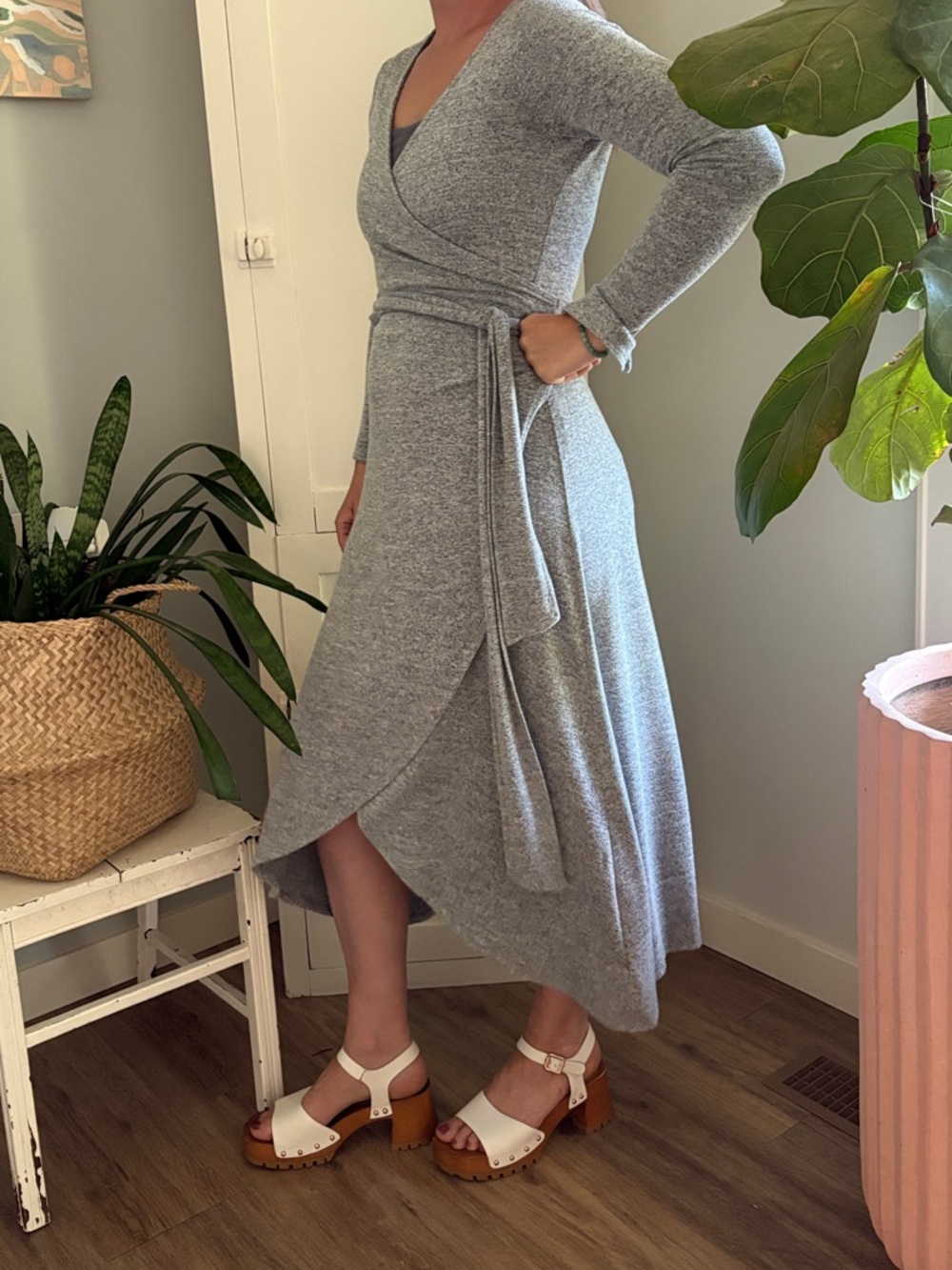 GAP Long Gray Wrap Dress